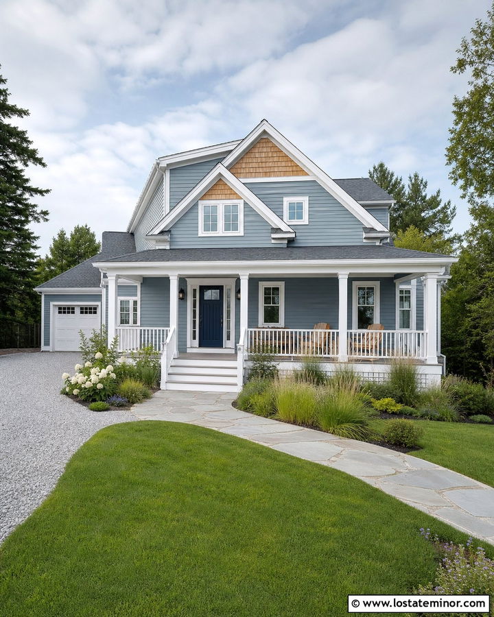 Dusty Blue House With Navy Front Door - 30 Dusty Blue House Design With Front Door Ideas