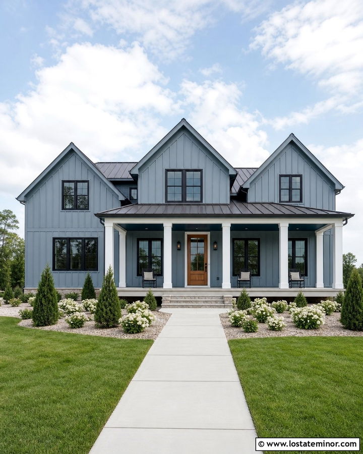 Dusty Blue House With Navy Porch Ceiling - 30 Dusty Blue House Design With Porch Ceiling Ideas