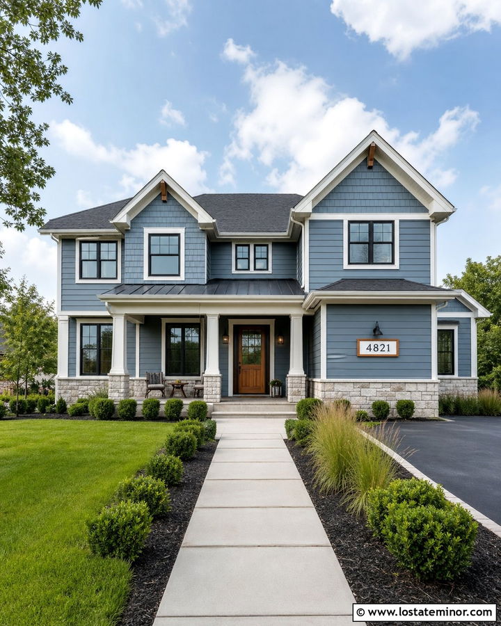 Dusty Blue House With Numbers On A White Panel - 30 Dusty Blue House Design With House Numbers Ideas