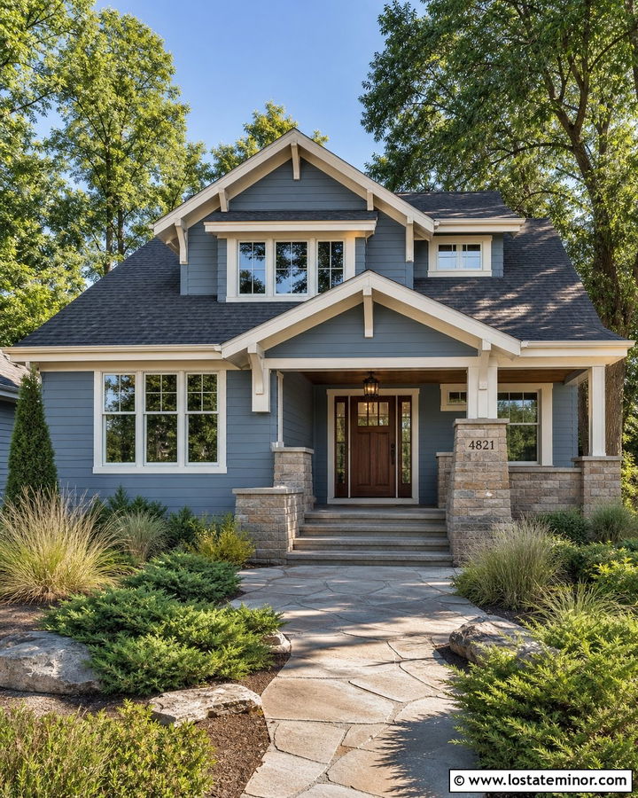 Dusty Blue House With Numbers On Stone - 30 Dusty Blue House Design With House Numbers Ideas