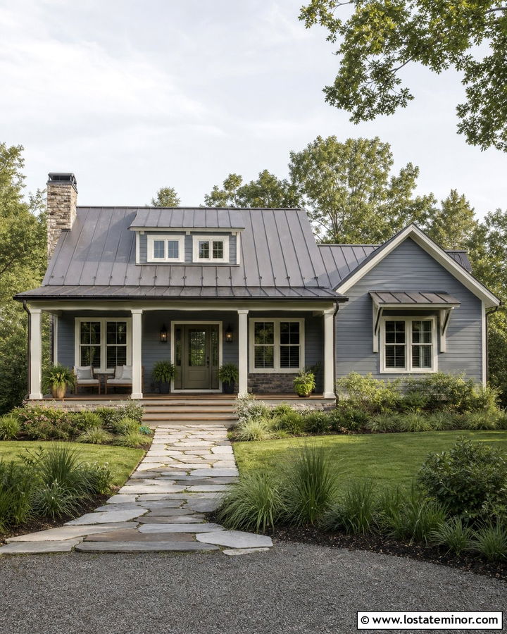 Dusty Blue House With Olive Green Front Door - 30 Dusty Blue House Design With Front Door Ideas
