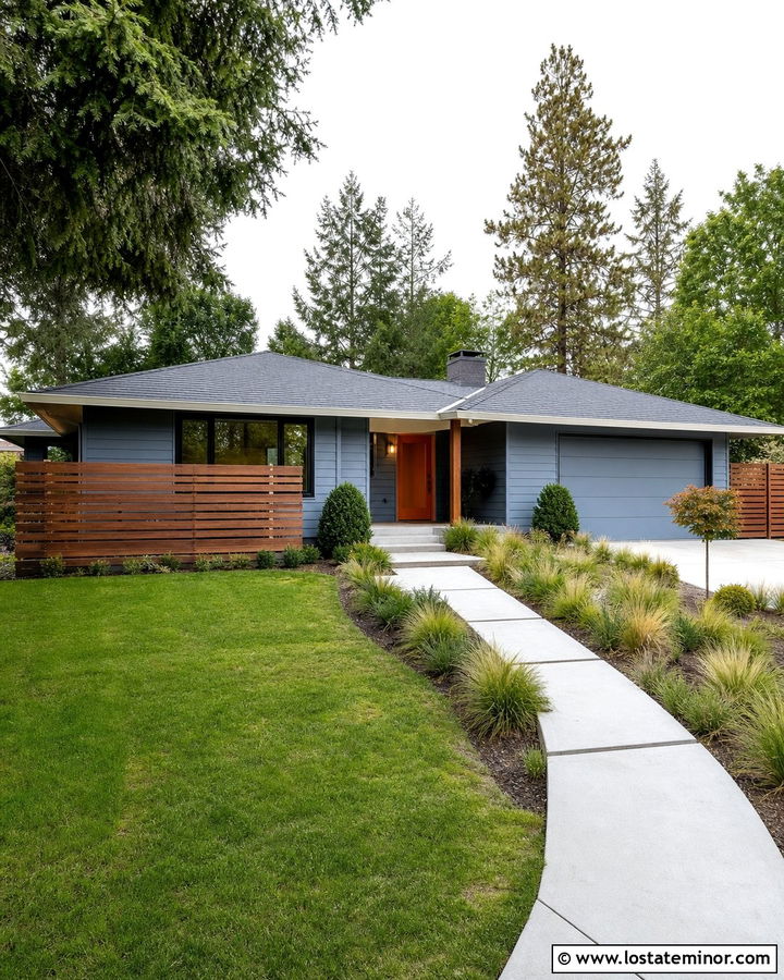 Dusty Blue House With Orange Front Door - 30 Dusty Blue House Design With Front Door Ideas