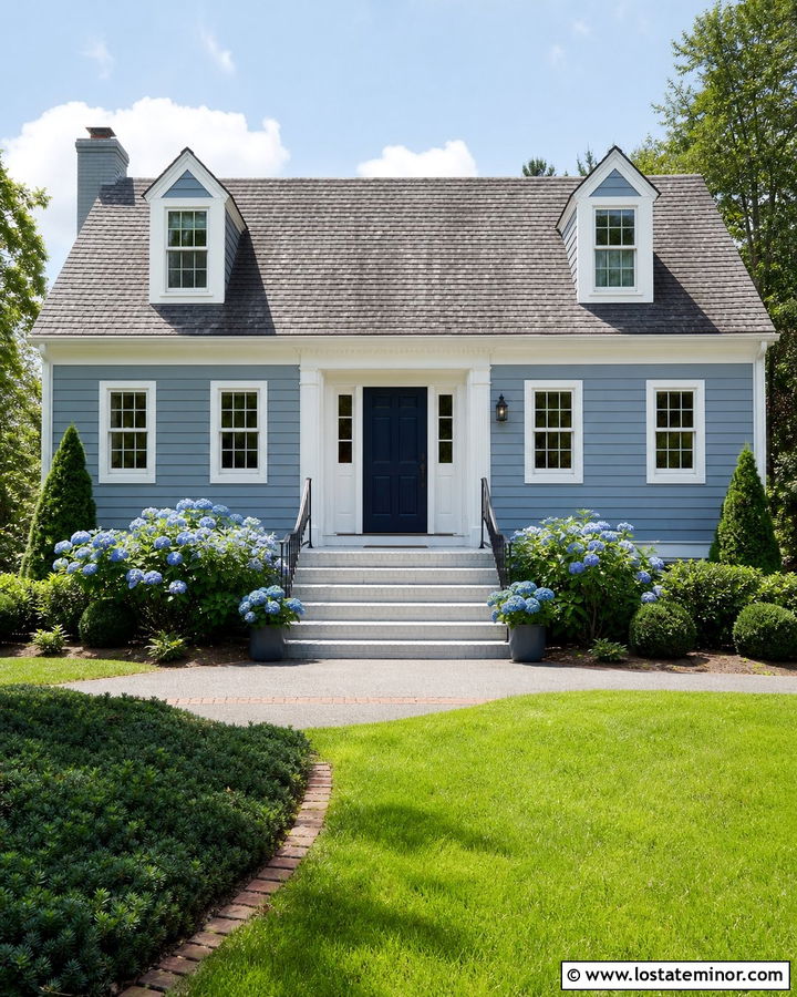 Dusty Blue House With Painted Brick Steps - 30 Dusty Blue House Design With Steps Ideas
