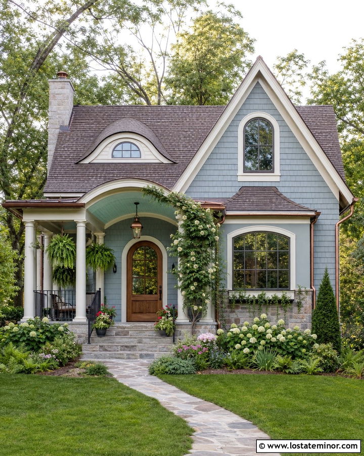 Dusty Blue House With Pale Teal Porch Ceiling - 30 Dusty Blue House Design With Porch Ceiling Ideas
