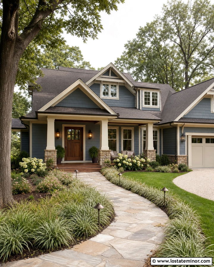 Dusty Blue House With Path Lights - 30 Dusty Blue House Design With Light Fixtures Ideas