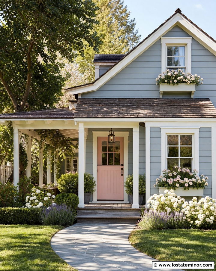 Dusty Blue House With Pink Dutch Door - 30 Dusty Blue House Design With Dutch Door Ideas