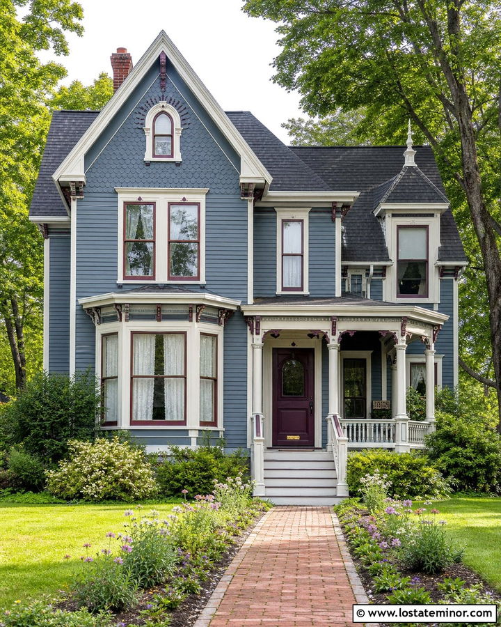 Dusty Blue House With Plum Front Door - 30 Dusty Blue House Design With Front Door Ideas
