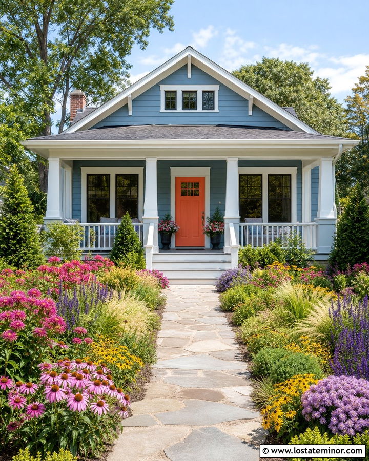 Dusty Blue House With Pollinator Garden - 30 Dusty Blue House Design With Landscaping Ideas