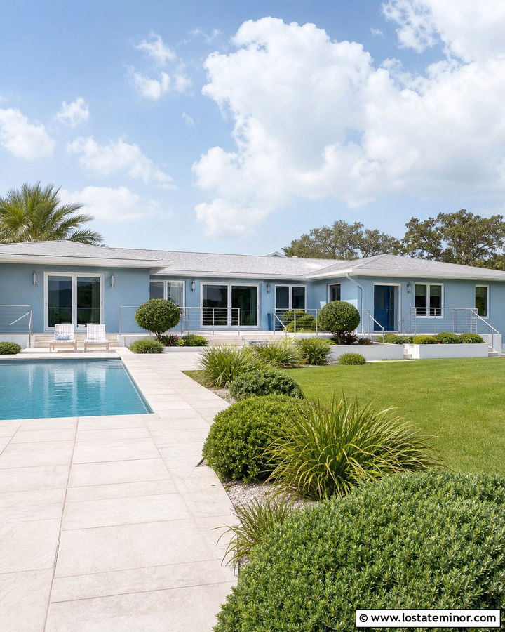 Dusty Blue House With Pool Deck - 30 Dusty Blue House Design With Deck Ideas