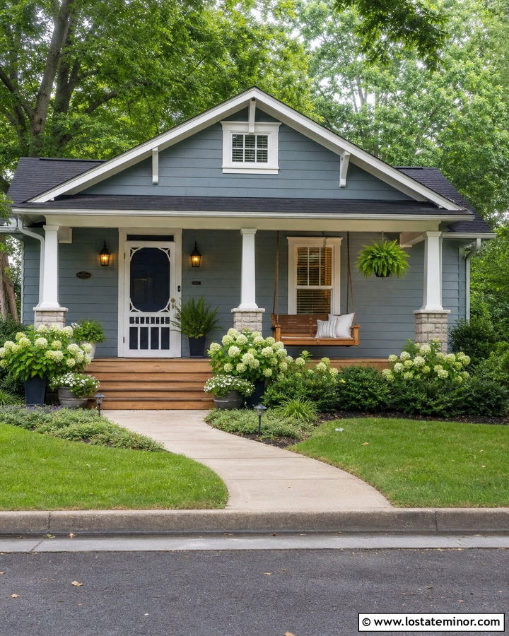 Dusty Blue House With Porch Swing And Screen Door - 30 Dusty Blue House Design With Screen Door Ideas