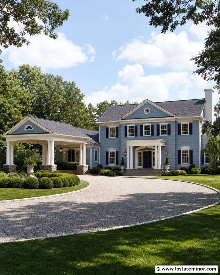 Dusty Blue House With Porte Cochere - 30 Dusty Blue House Design With Carport Ideas