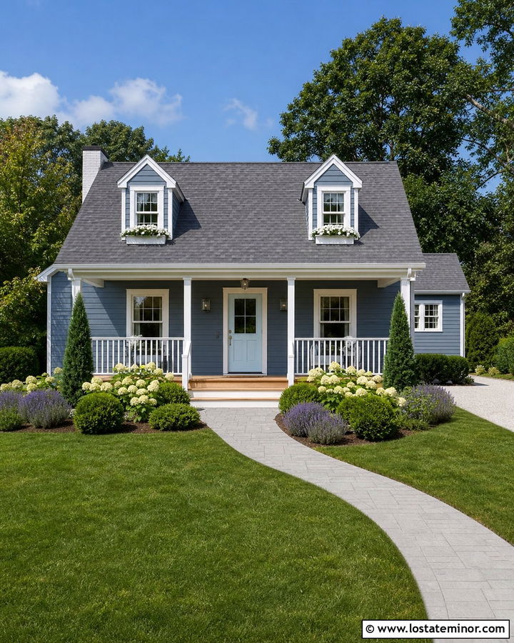 Dusty Blue House With Powder Blue Front Door - 30 Dusty Blue House Design With Front Door Ideas