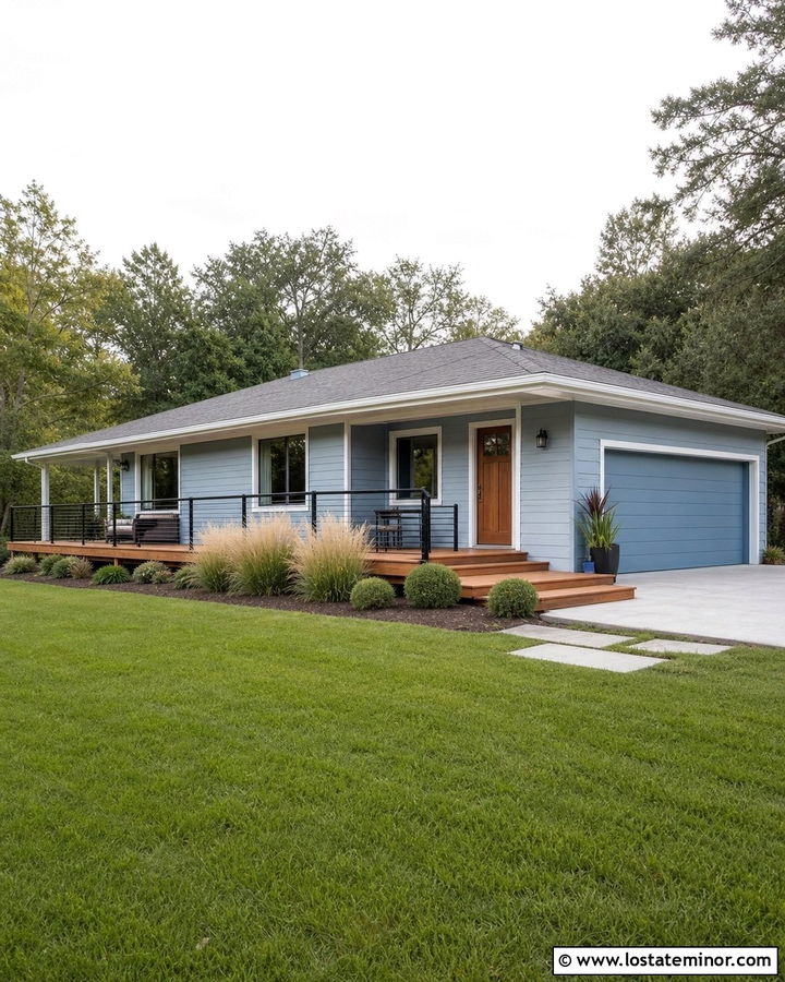 Dusty Blue House With Ranch Deck - 30 Dusty Blue House Design With Deck Ideas