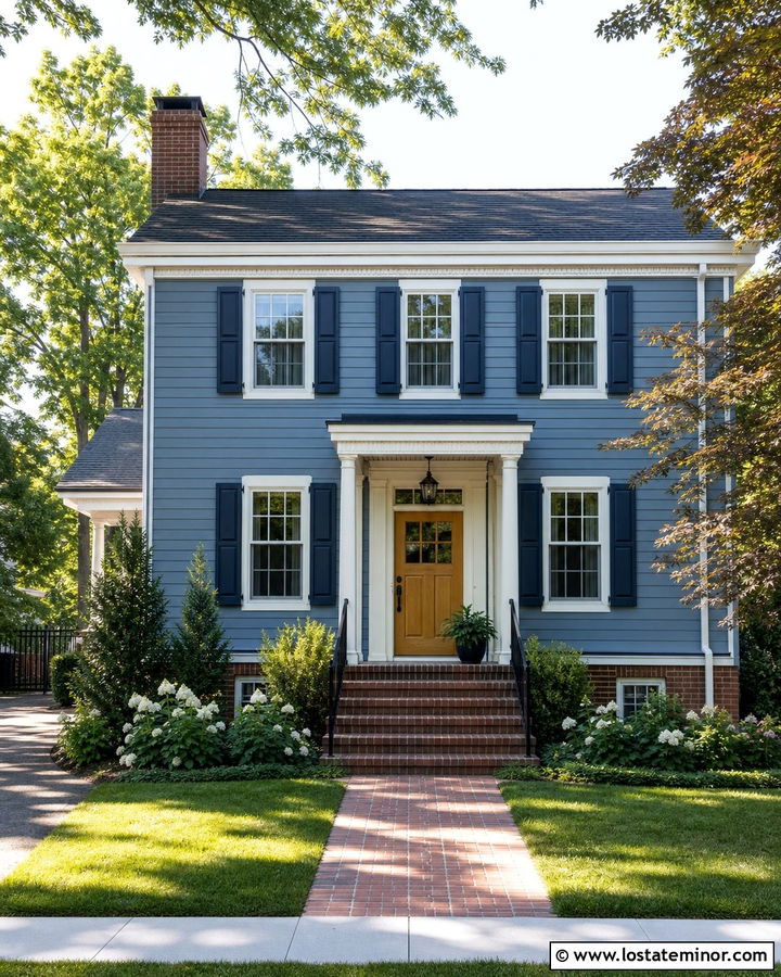 Dusty Blue House With Red Brick Accents - 30 Dusty Blue House Design With Dutch Door Ideas
