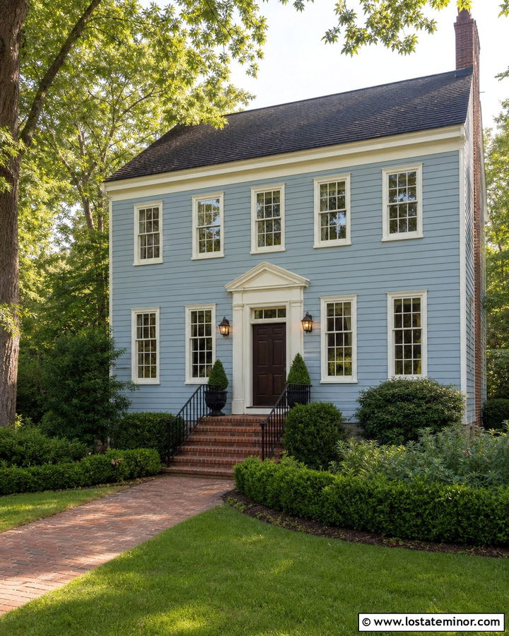 Dusty Blue House With Red Brick Steps - 30 Dusty Blue House Design With Steps Ideas