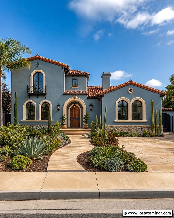 Dusty Blue House With Red Clay Tile Roof - 30 Dusty Blue House Design With Roof Ideas