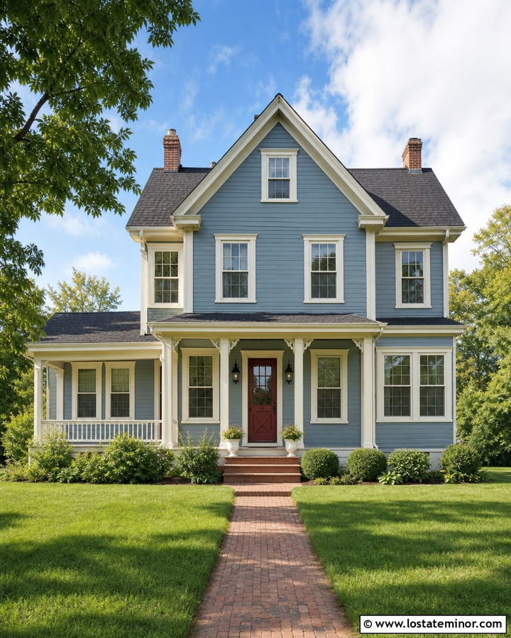 Dusty Blue House With Red Dutch Door - 30 Dusty Blue House Design With Dutch Door Ideas