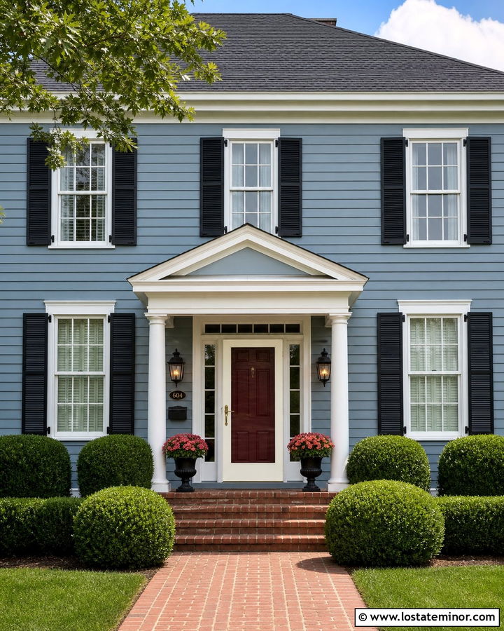 Dusty Blue House With Red Front Door And Storm Door - 30 Dusty Blue House Design With Storm Door Ideas