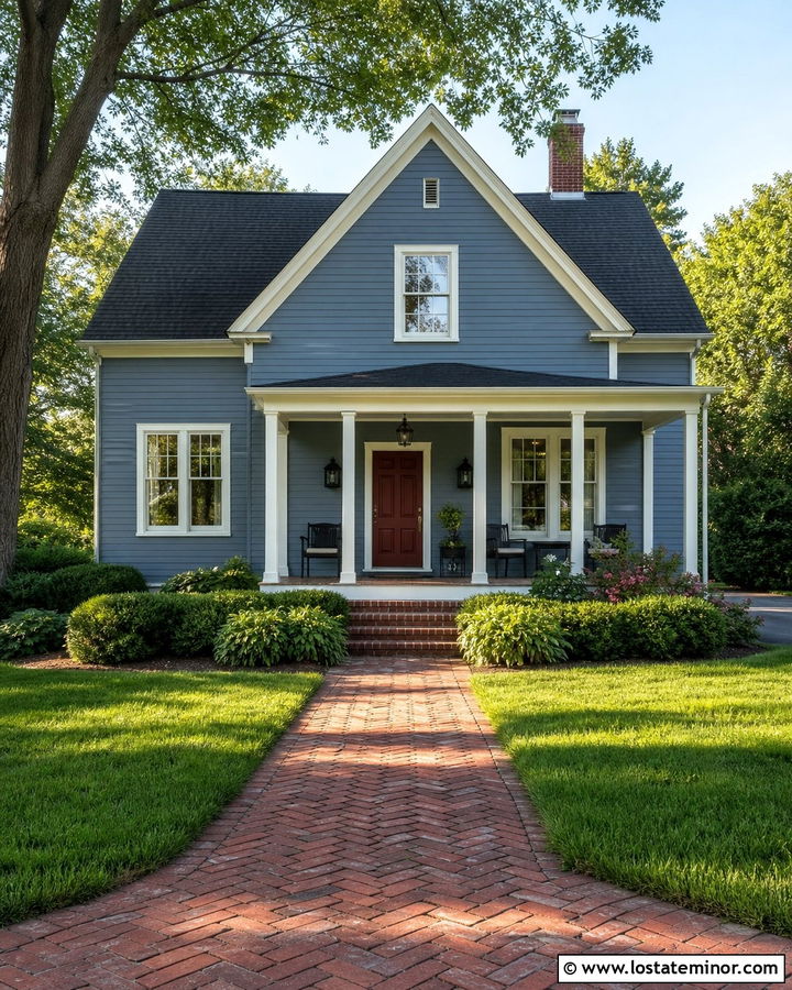 Dusty Blue House With Red Front Door - 30 Dusty Blue House Design With Front Door Ideas