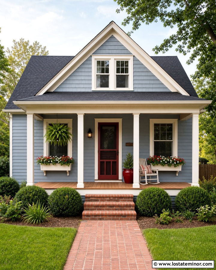 Dusty Blue House With Red Screen Door - 30 Dusty Blue House Design With Screen Door Ideas