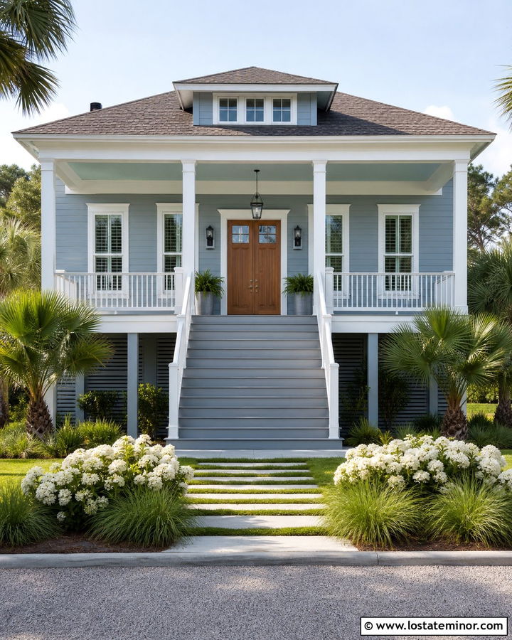 Dusty Blue House With Robin Egg Blue Porch Ceiling - 30 Dusty Blue House Design With Porch Ceiling Ideas