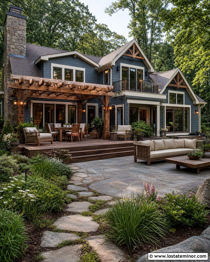 Dusty Blue House With Rustic Backyard - 30 Dusty Blue House Design With Backyard Ideas