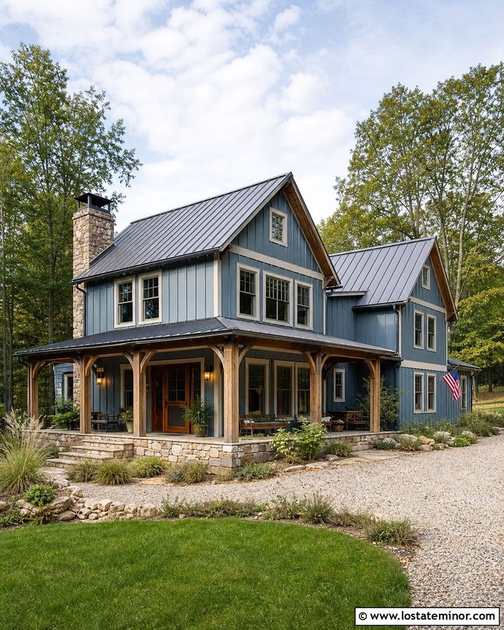 Dusty Blue House With Rustic Screen Door - 30 Dusty Blue House Design With Screen Door Ideas