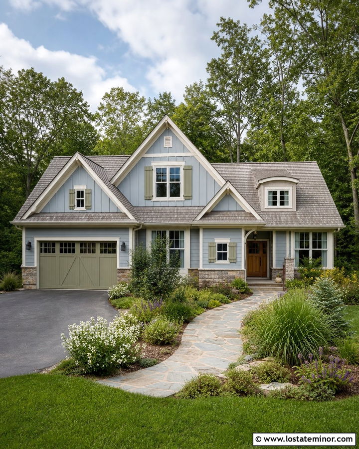 Dusty Blue House With Sage Green Garage Door - 30 Dusty Blue House Design With Garage Door Ideas