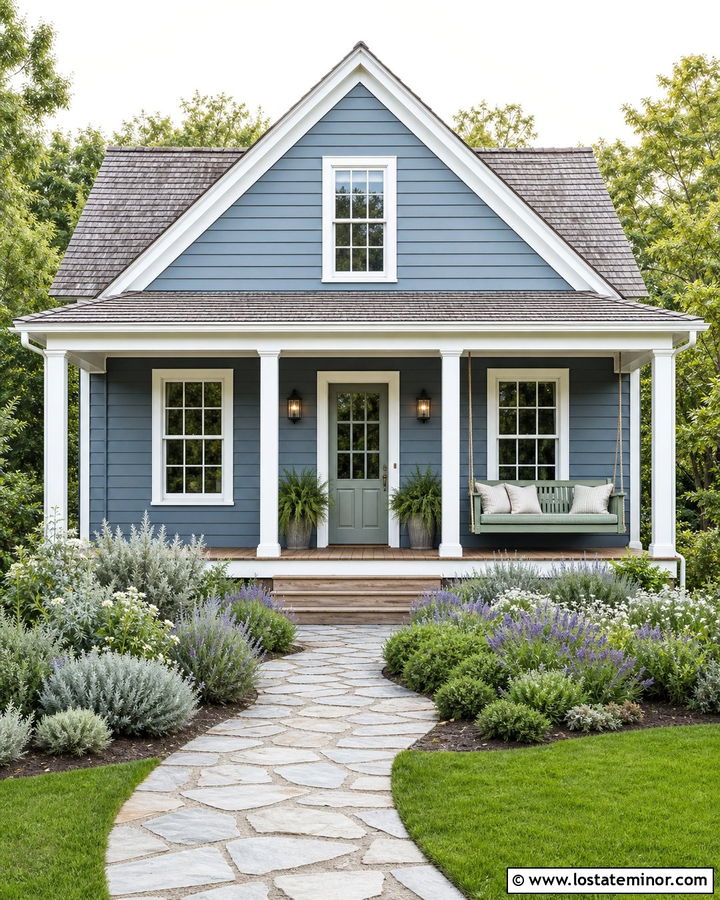 Dusty Blue House With Sage Green Swing - 30 Dusty Blue House Design With Swing Ideas