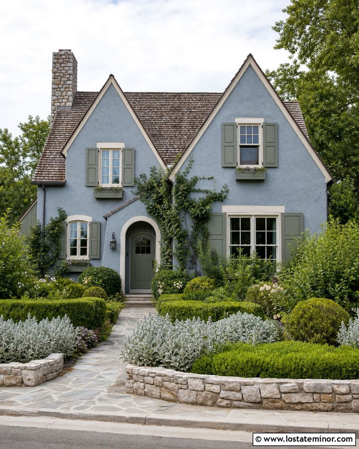 Dusty Blue House With Sage Green Trim - 30 Dusty Blue House Design With Trim Ideas