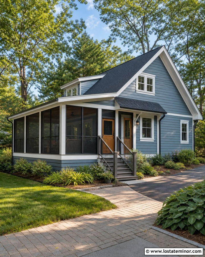Dusty Blue House With Screened Deck - 30 Dusty Blue House Design With Deck Ideas