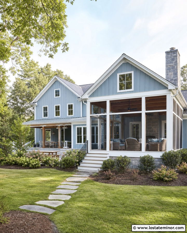Dusty Blue House With Screened Porch - 30 Dusty Blue House Design With Backyard Ideas