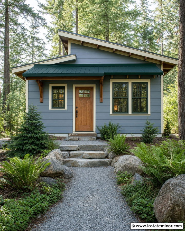 Dusty Blue House With Shed Roof Awning - 30 Dusty Blue House Design With Awning Ideas