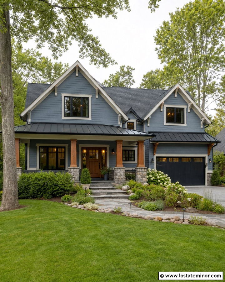 Dusty Blue House With Shingle And Metal Roof - 30 Dusty Blue House Design With Roof Ideas