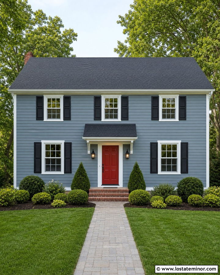 Dusty Blue House With Shingle Roof Awning - 30 Dusty Blue House Design With Awning Ideas