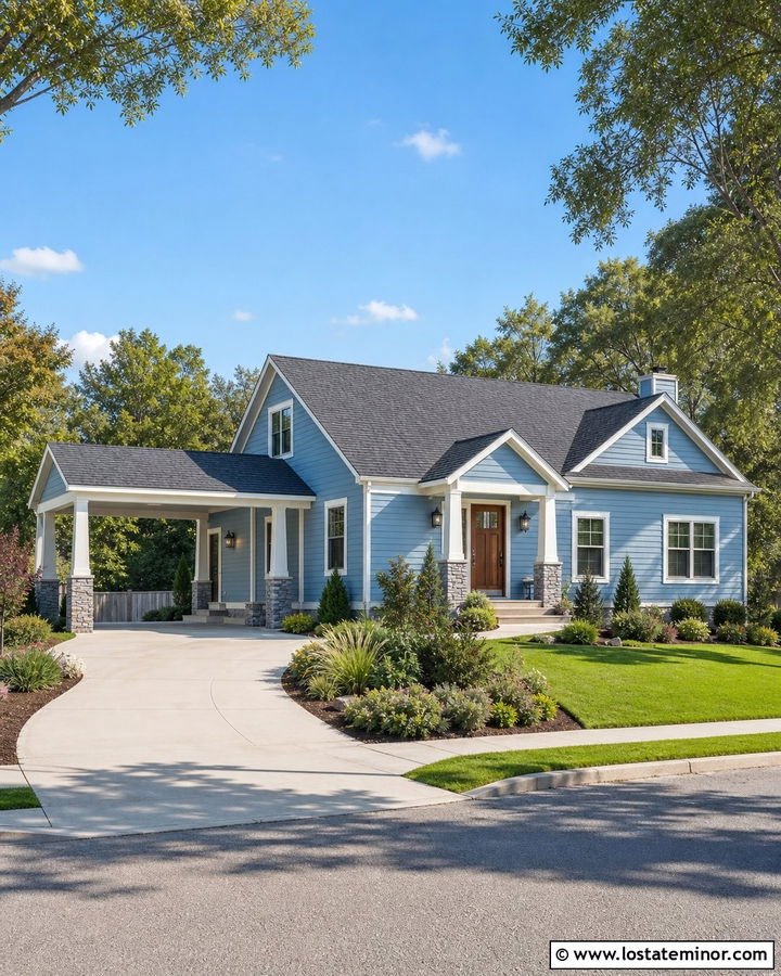 Dusty Blue House With Side Entry Carport - 30 Dusty Blue House Design With Carport Ideas