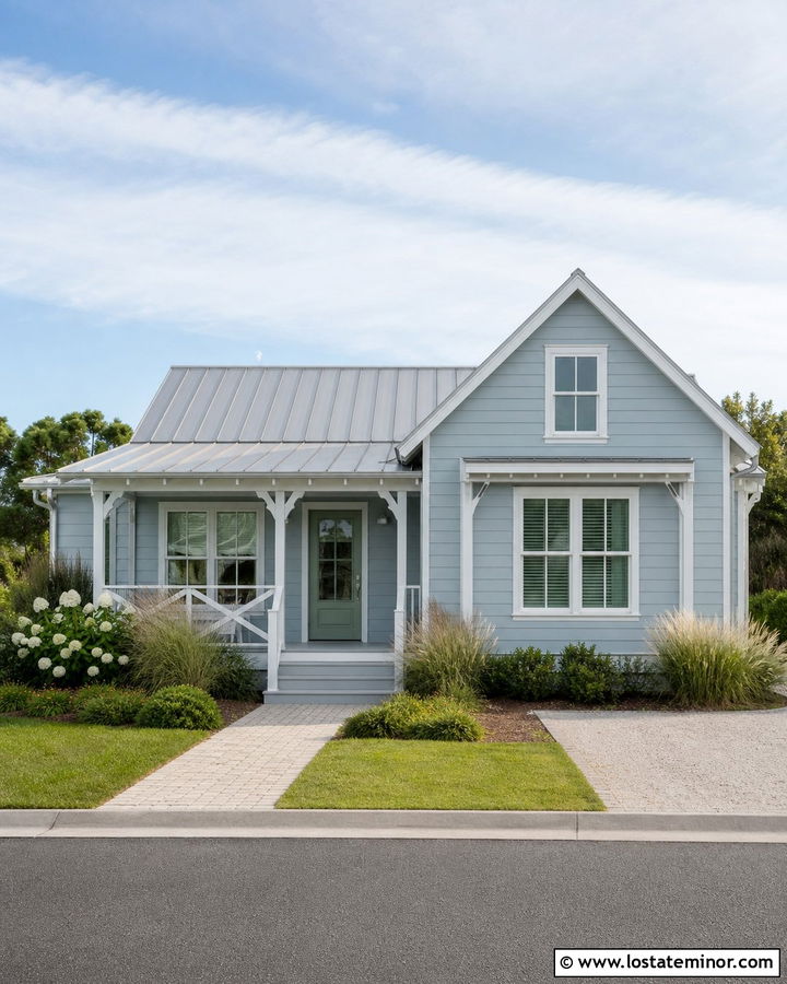Dusty Blue House With Silver Metal Roof - 30 Dusty Blue House Design With Roof Ideas