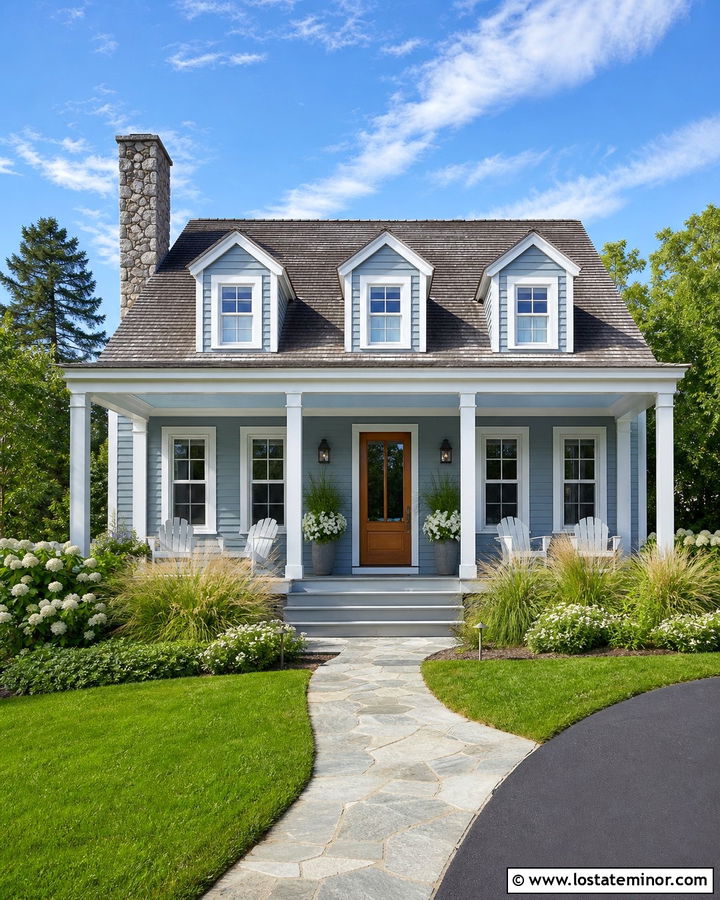 Dusty Blue House With Sky Blue Porch Ceiling - 30 Dusty Blue House Design With Porch Ceiling Ideas
