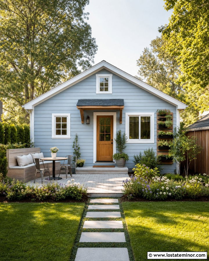 Dusty Blue House With Small Backyard Patio - 30 Dusty Blue House Design With Backyard Ideas