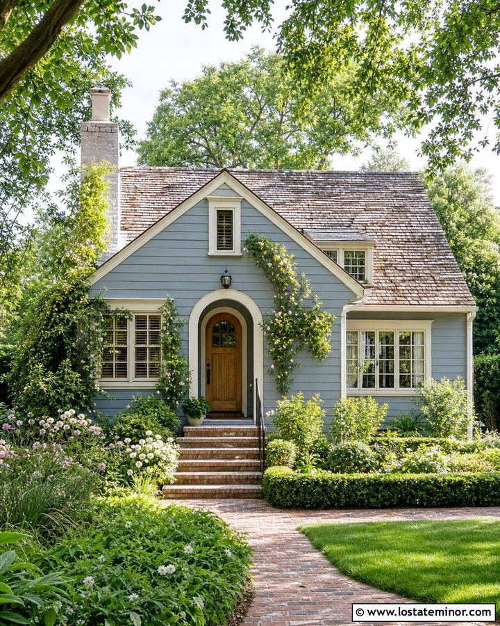 Dusty Blue House With Small Cottage Steps - 30 Dusty Blue House Design With Steps Ideas
