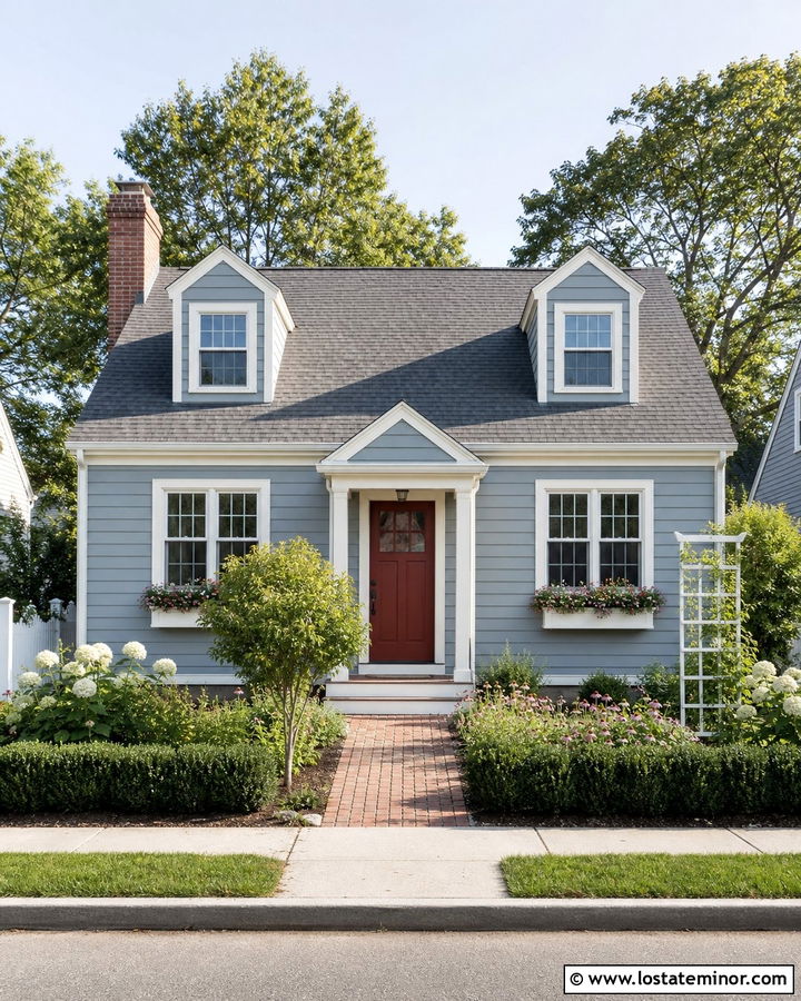 Dusty Blue House With Small Front Yard - 30 Dusty Blue House Design With Landscaping Ideas