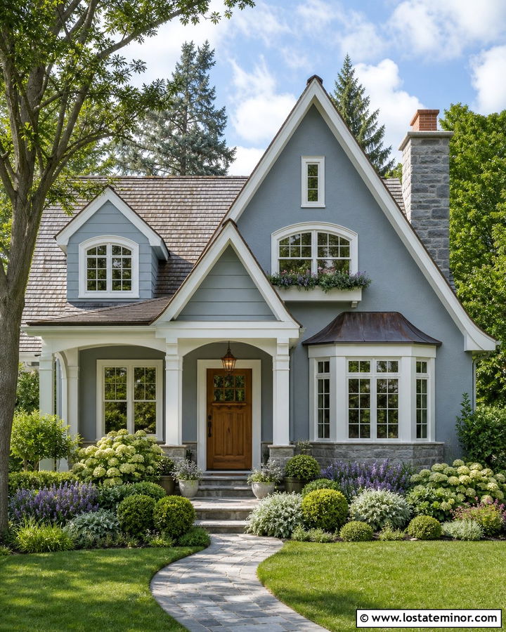 Dusty Blue House With Soft Green Porch Ceiling - 30 Dusty Blue House Design With Porch Ceiling Ideas