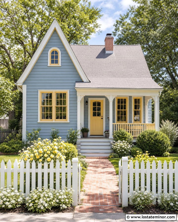 Dusty Blue House With Soft Yellow Trim - 30 Dusty Blue House Design With Trim Ideas