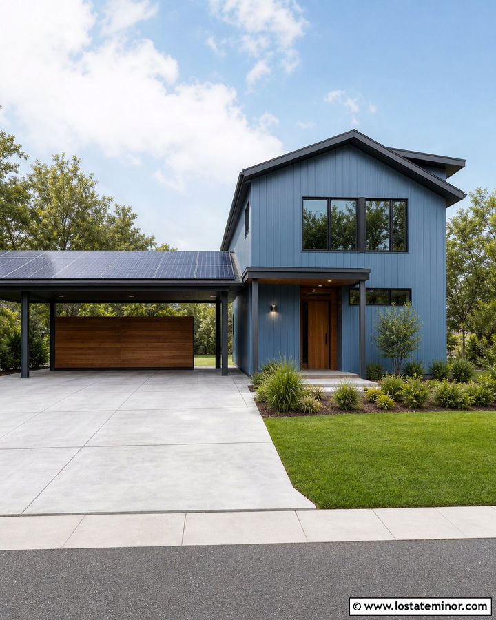 Dusty Blue House With Solar Carport - 30 Dusty Blue House Design With Carport Ideas