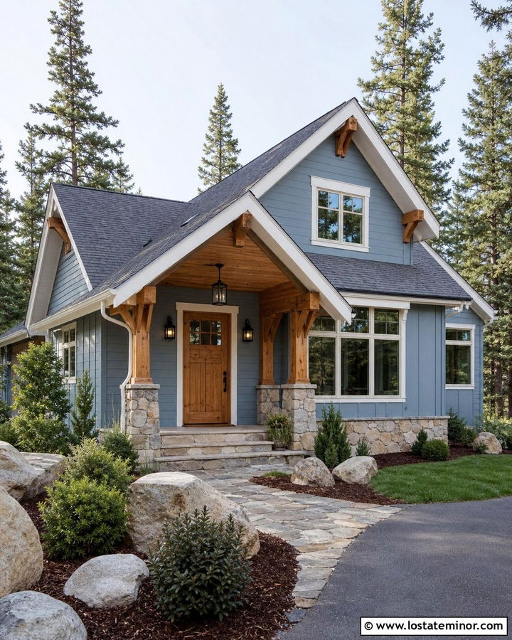 Dusty Blue House With Stained Pine Porch Ceiling - 30 Dusty Blue House Design With Porch Ceiling Ideas