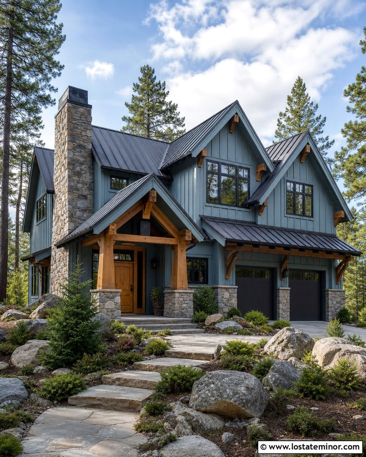 Dusty Blue House With Standing Seam Awning - 30 Dusty Blue House Design With Awning Ideas