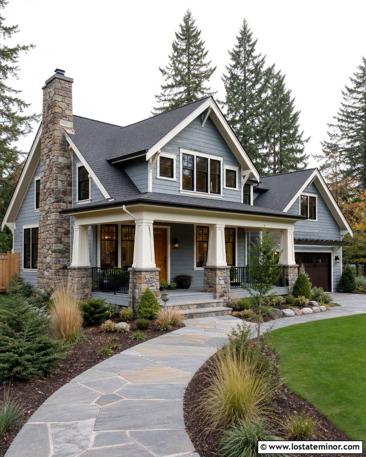 Dusty Blue House With Stone Chimney - 30 Dusty Blue House Design With Chimney Ideas