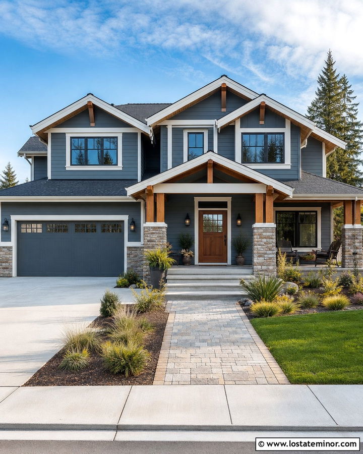 Dusty Blue House With Stone Columns And Dutch Door - 30 Dusty Blue House Design With Dutch Door Ideas