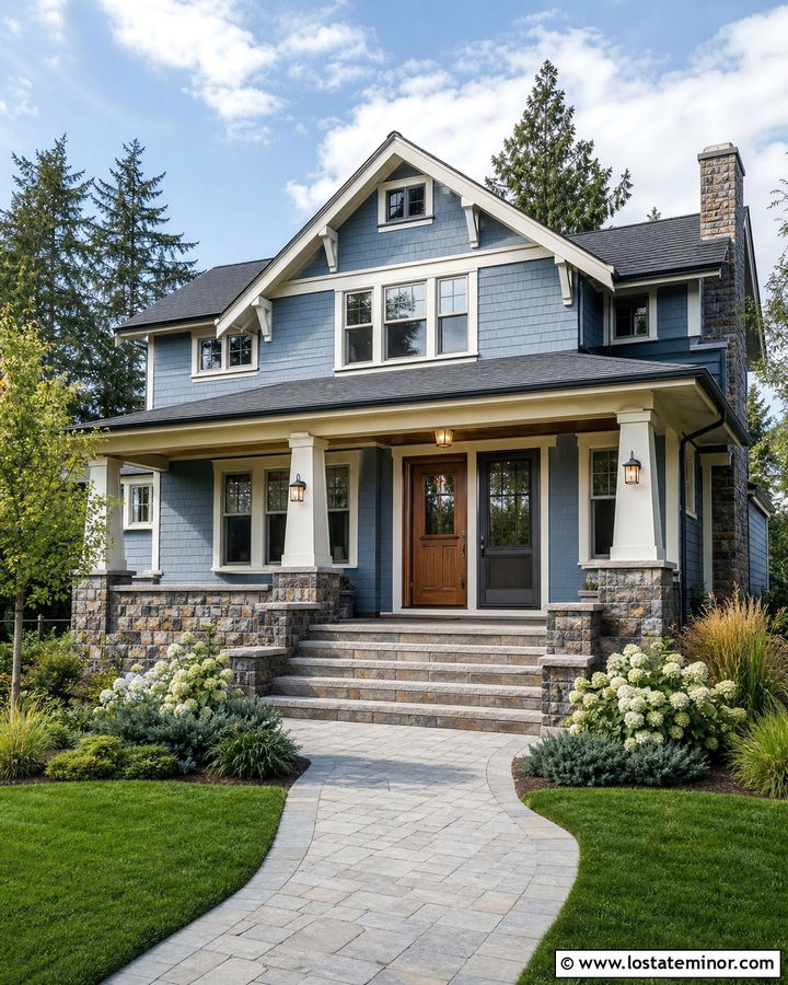 Dusty Blue House With Stone Porch And Screen Door - 30 Dusty Blue House Design With Screen Door Ideas