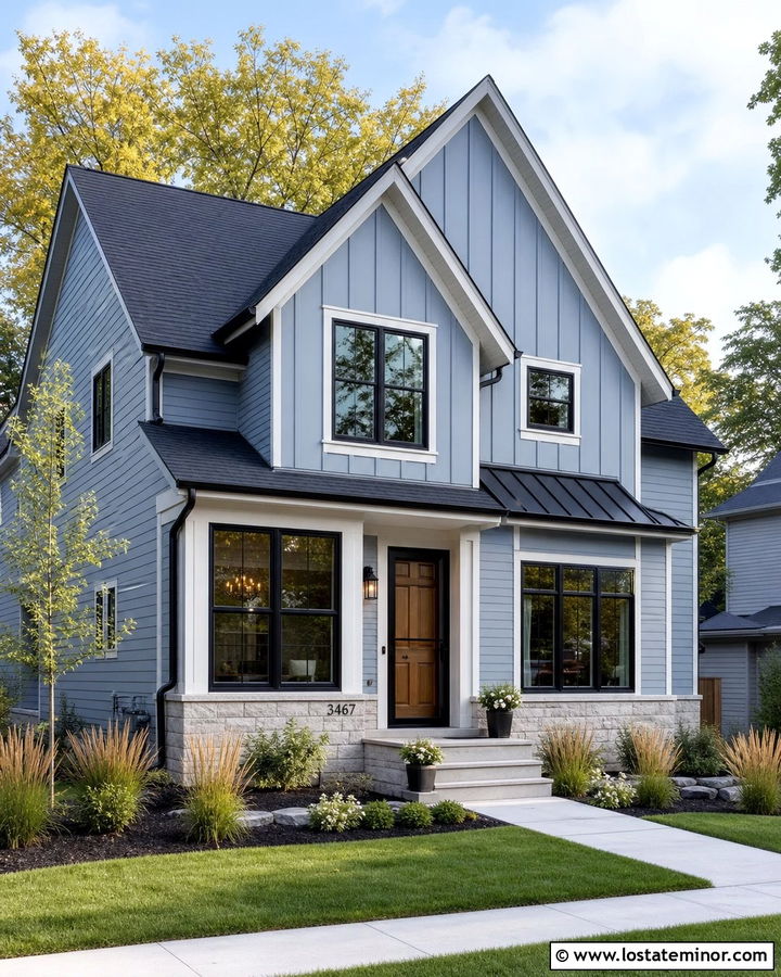 Dusty Blue House With Storm Door And Black Roof - 30 Dusty Blue House Design With Storm Door Ideas